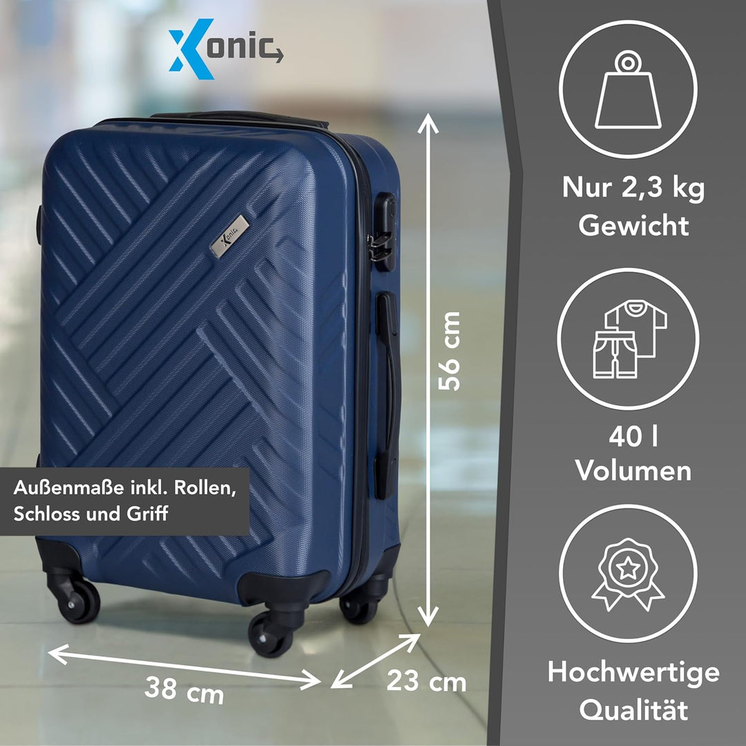 Xonic Design Reisekoffer - ABS Hartschalen Koffer mit 360° Leichtlauf-Rollen - hochwertiger Trolley