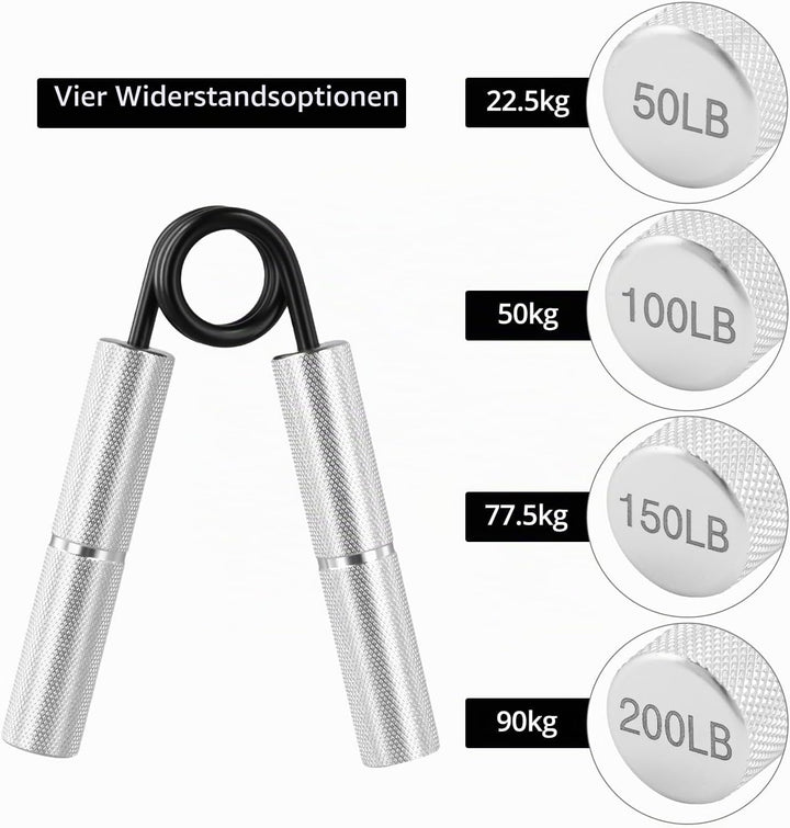 QWORK® Aluminium Griffkraft Trainer Unterarmtrainer 22.5/45/67.5/90kg - Robust &amp; Rutschfest silber,