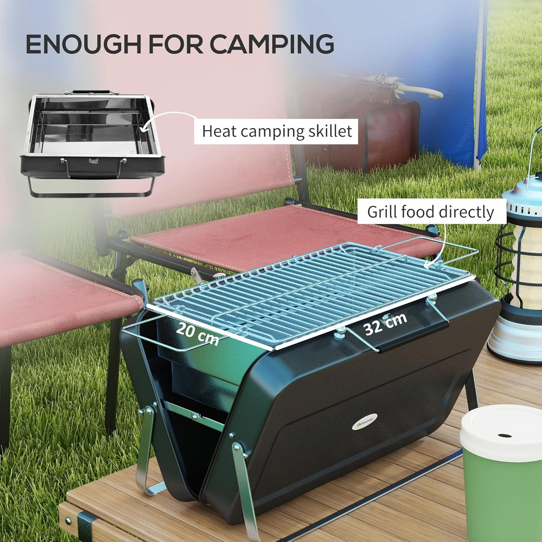 Outsunny Tragbarer Mini-Holzkohlegrill mit Kofferschale, faltbarer Tischgrill für Garten, Camping, P