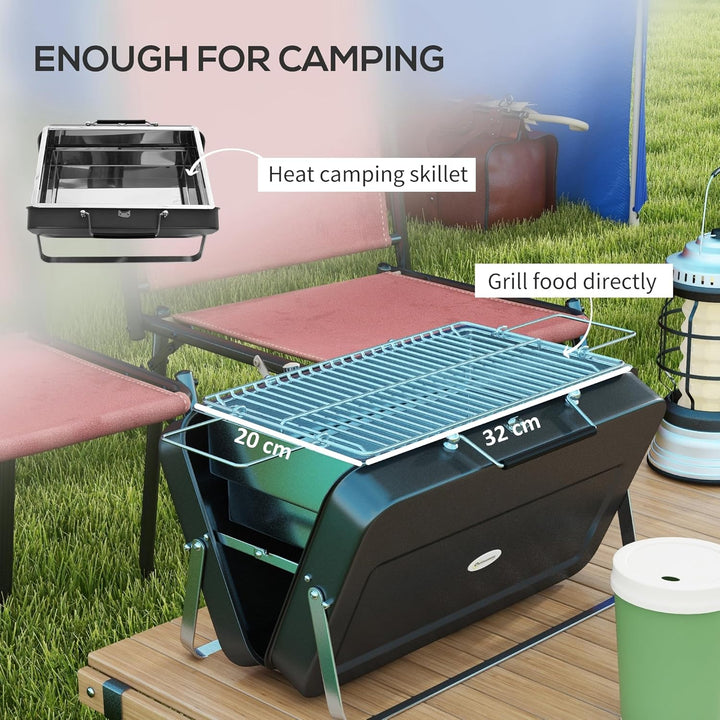 Outsunny Tragbarer Mini-Holzkohlegrill mit Kofferschale, faltbarer Tischgrill für Garten, Camping, P