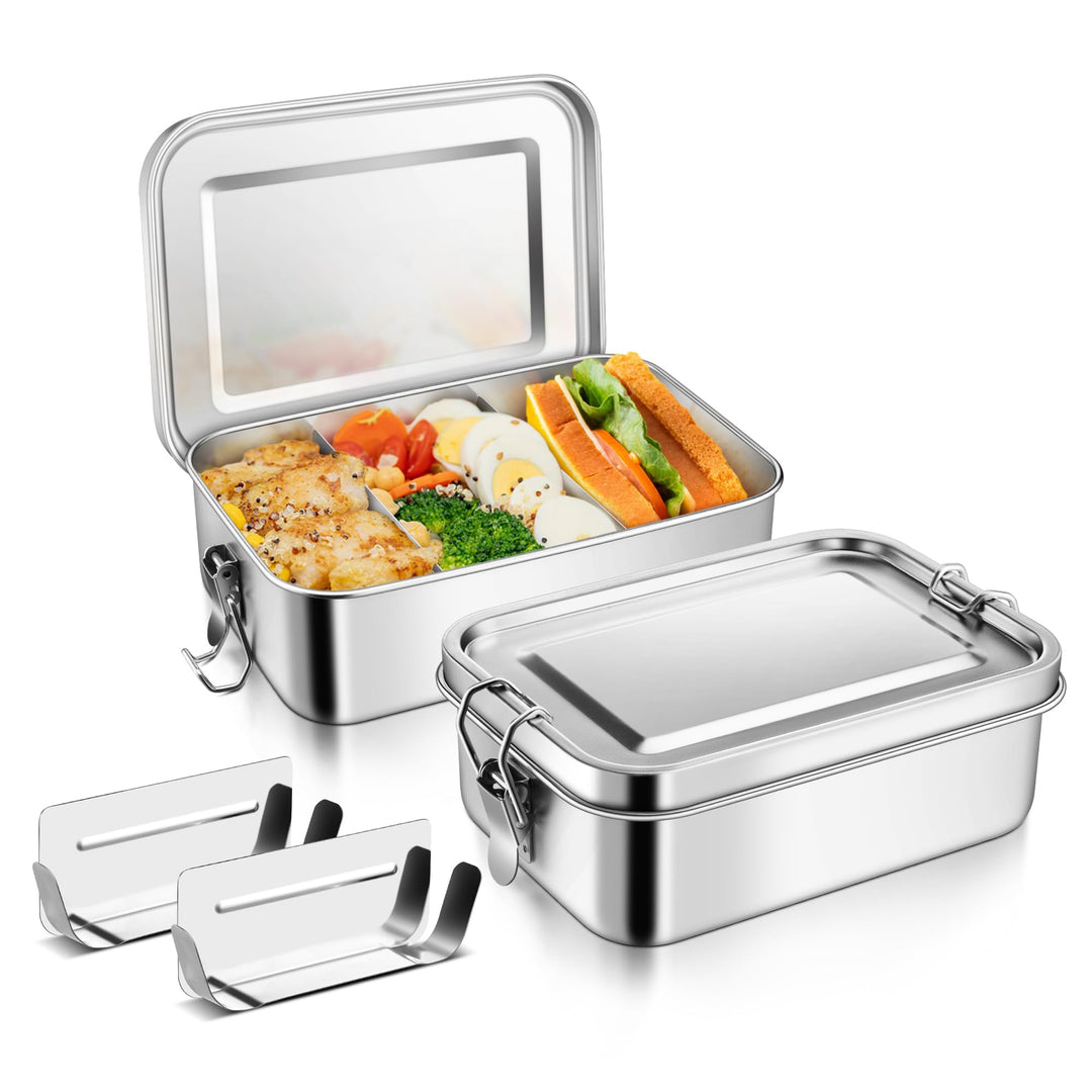Joyfair Brotdose mit Fächern, 2 Stück Edelstahl Bento Box mit Abnehmbar Fächern für Erwachsene & Kin