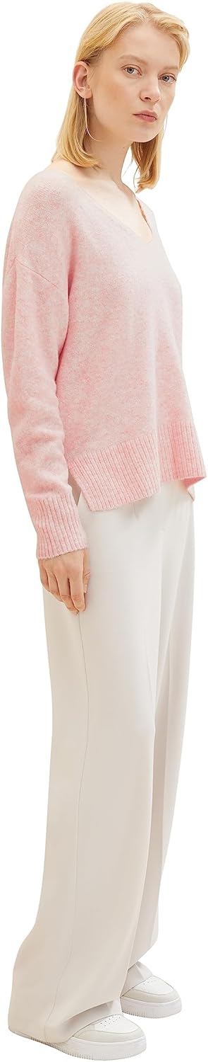 Tom Tailor Denim Damen 1038392 Basic Pullover mit V-Ausschnitt (1er Pack) M 32541 - Light English Ro