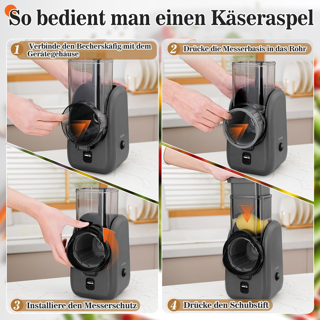 Gemüseschneider elektrisch,Gemüsehobel,6 in 1Käsereibe,Multifunktional Elektrisches Schnitzelwerk,Re