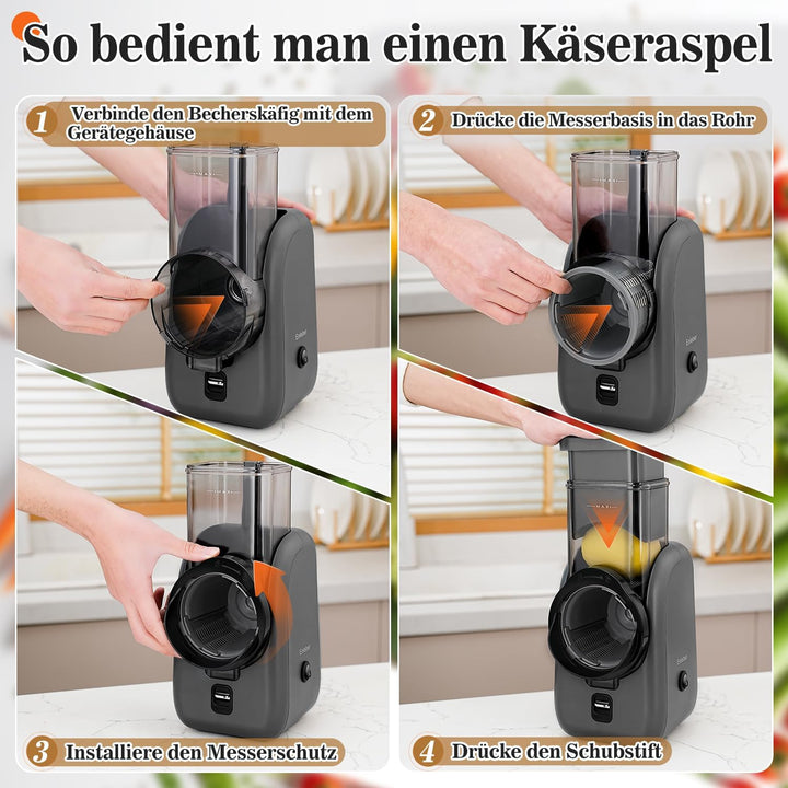 Gemüseschneider elektrisch,Gemüsehobel,6 in 1Käsereibe,Multifunktional Elektrisches Schnitzelwerk,Re