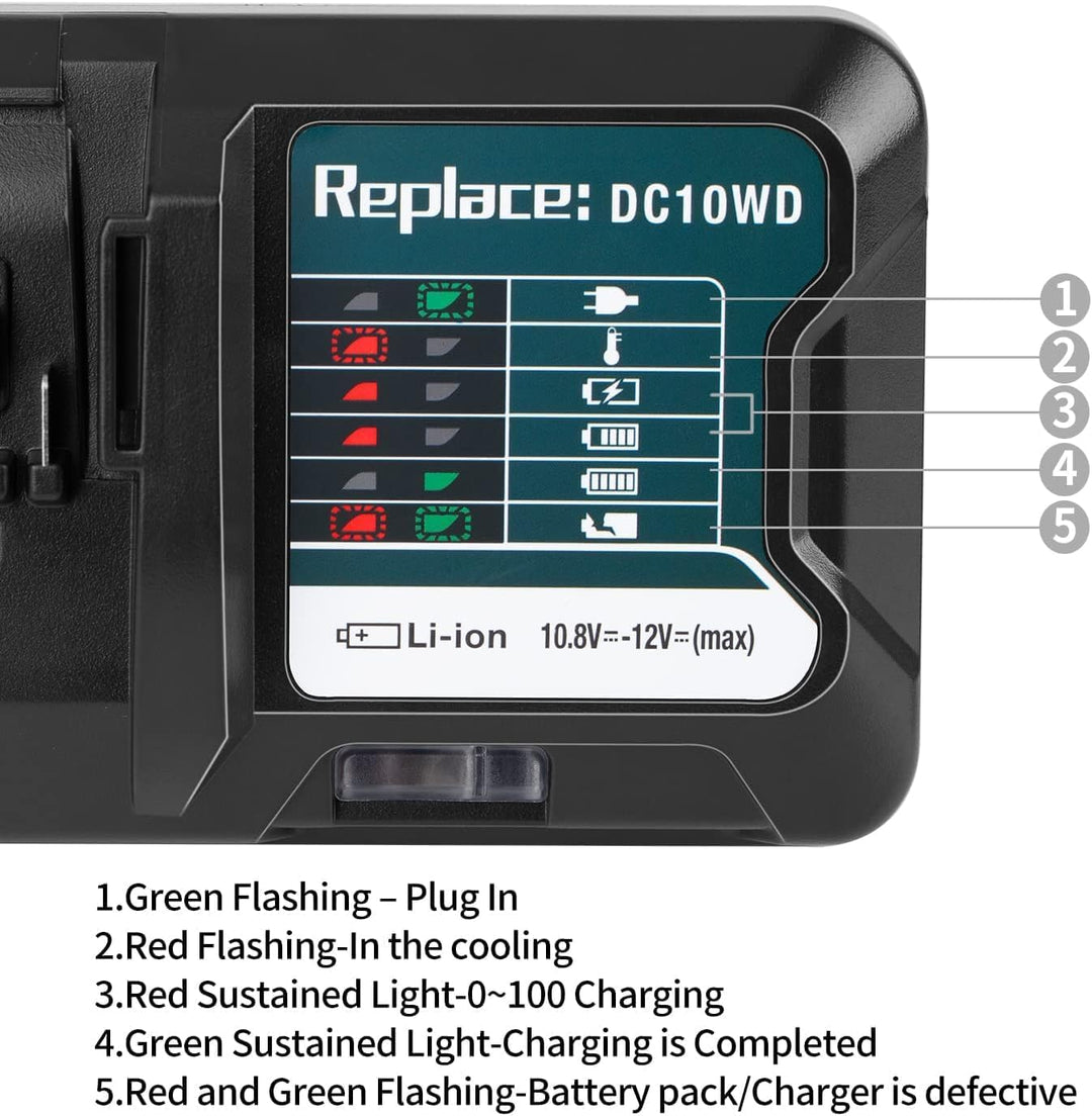 Ersatz für Makita 12V Ladegerät DC10WD DC10SB DC10WC Kompatibel mit Makita 10,8V-12V Akku BL1015 BL1