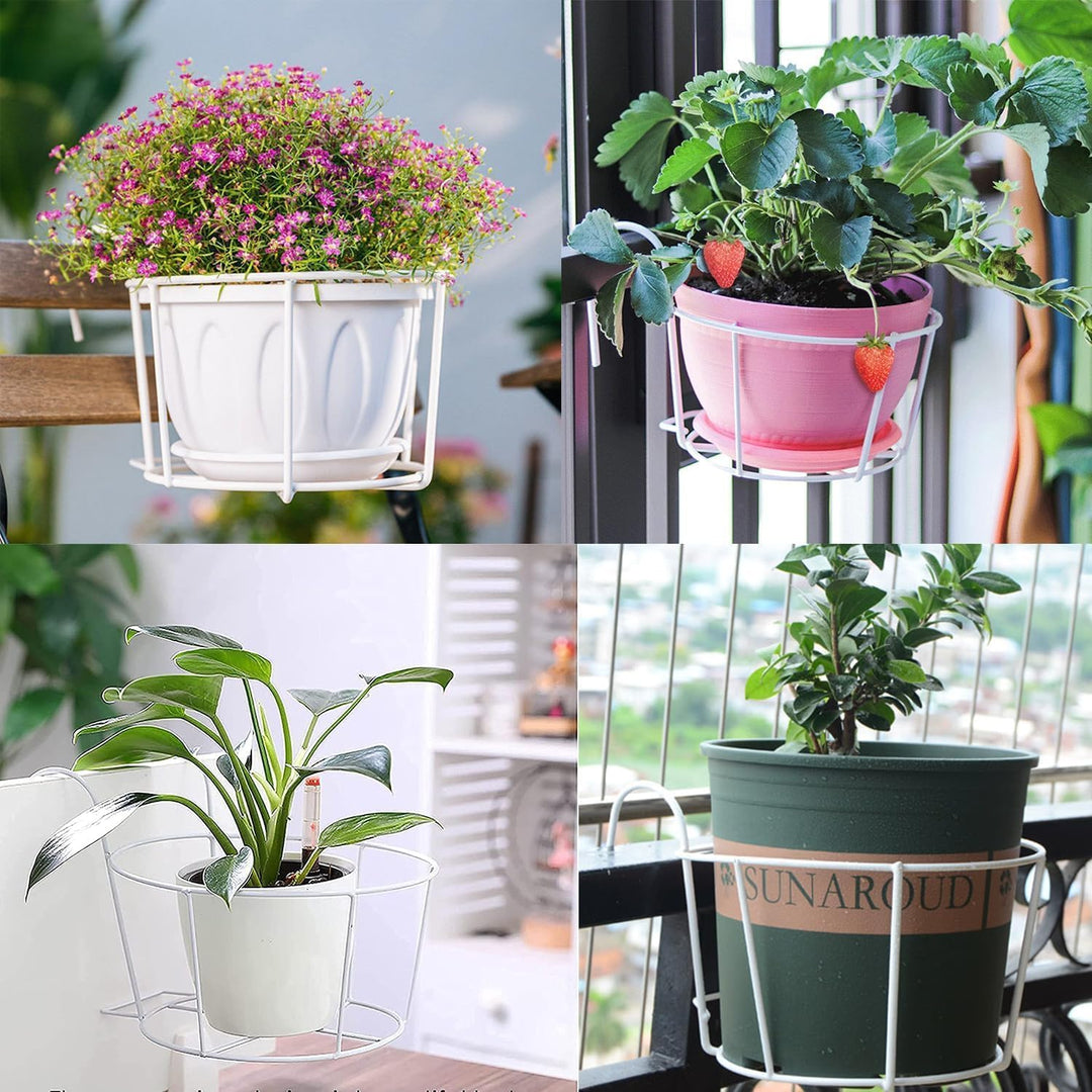 Bhina 2 Stücke Geländer Pflanzgefässe Blumentopf,Blumentopfhalter,Runder Blumentopf Garteneisen,Blum