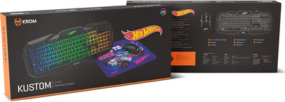 KROM Kit Tastatur, -Maus und -Mausunterlage Hot Wheels edition KUSTOM - LED RGB Membrantastatur, Mau