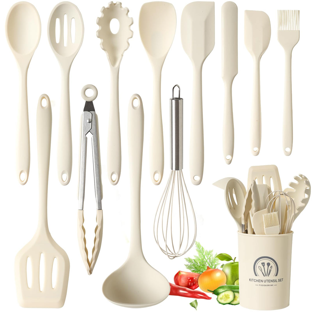 13 Stücke Küchen Kochutensilien Set, Silikon Küchenhelfer Set mit Utensilienhalter, Hitzebeständiger
