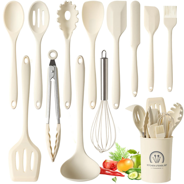 13 Stücke Küchen Kochutensilien Set, Silikon Küchenhelfer Set mit Utensilienhalter, Hitzebeständiger