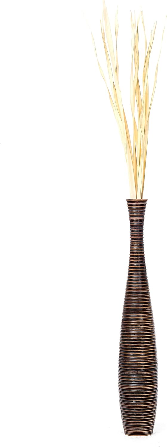 Leewadee Grosse Bodenvase für Dekozweige hohe Standvase Design Holzvase, Holz, 90 cm, Braun 90 cm Br