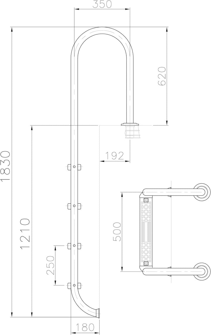Steinbach Einbaubeckenleiter Edelstahl, 4-stufig, mit Ankersockel, für Beckentiefe 150 cm, schmale A