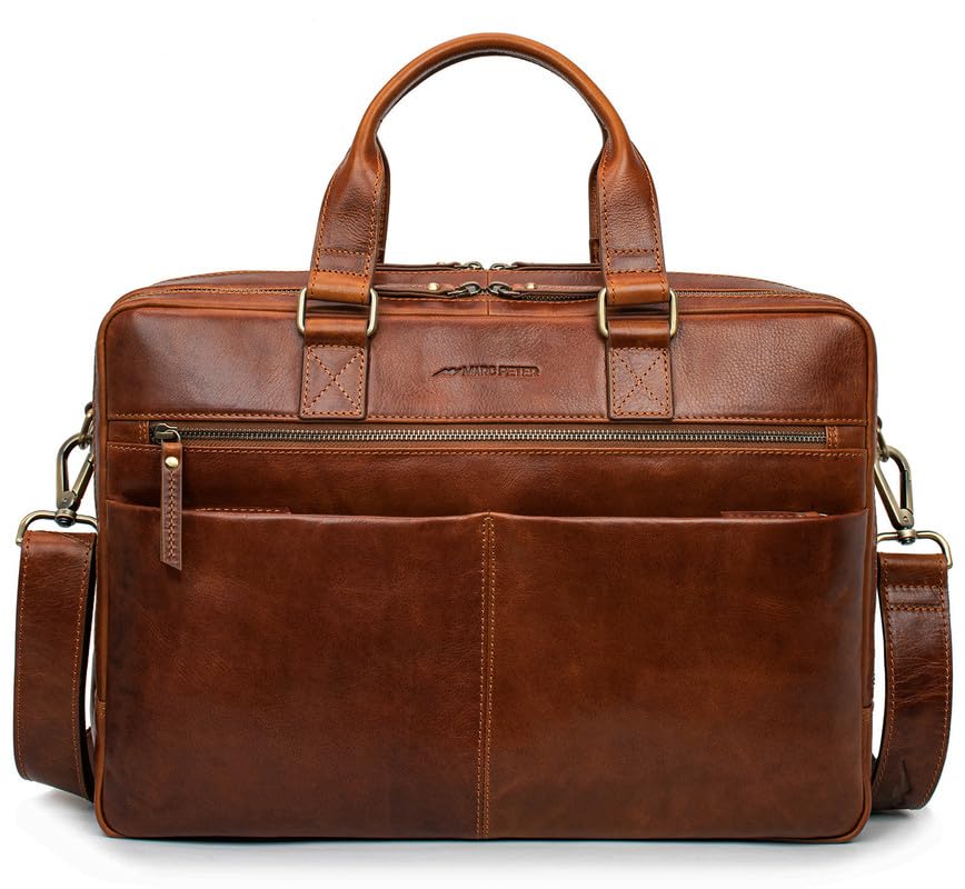 Marc Peter Laptoptasche Dallas I Leder Umhängetasche für 15.6 zoll Laptop I Aktentasche für Notebook