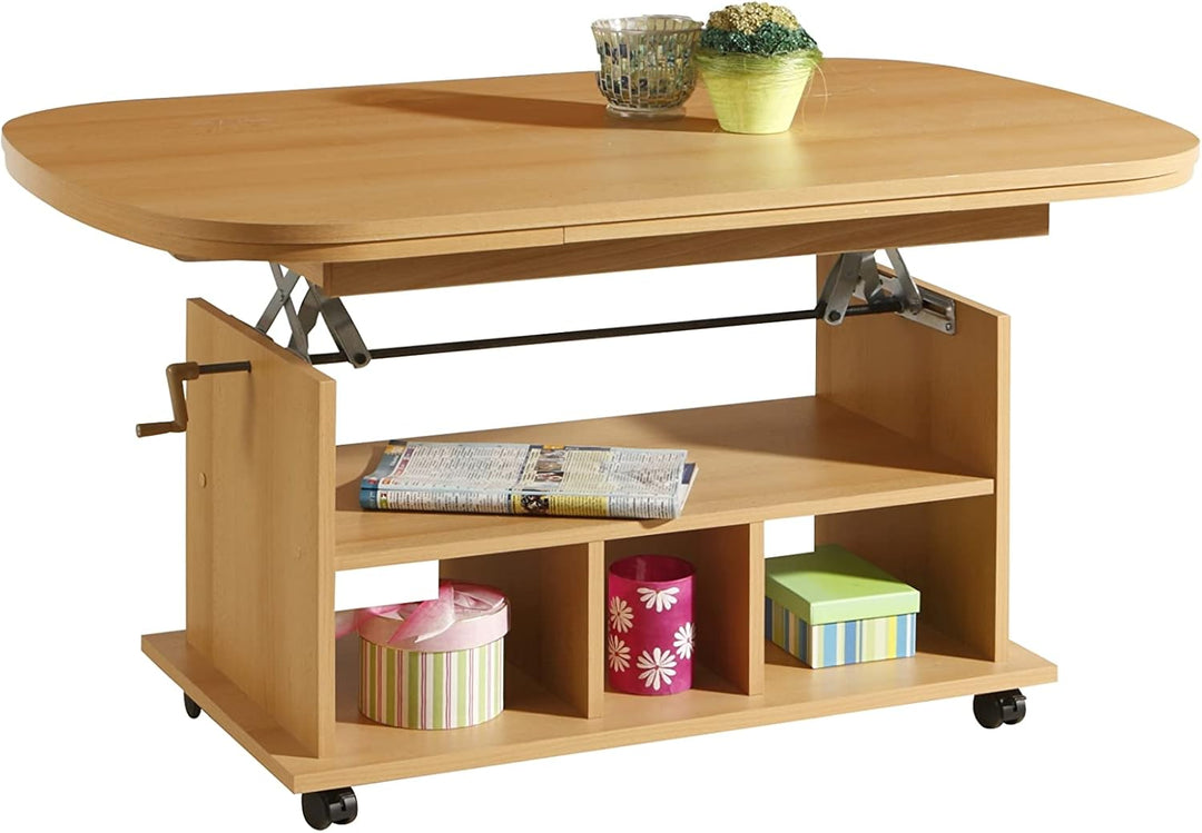 Hela Tische, Funktionscouchtisch Babsi, Holzwerkstoff melaminbeschichtet, Buche, höhenverstellbar 53