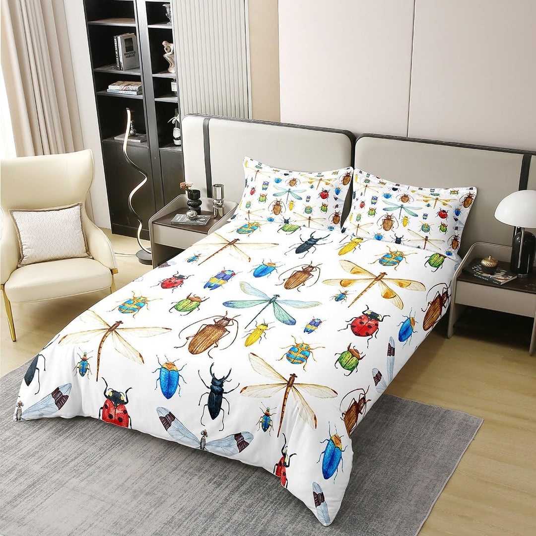 100% Bio-Baumwolle Kinder Libelle Bettwäsche Set,Marienkäfer Insekt Tröster Abdeckung 135x200 für Ki