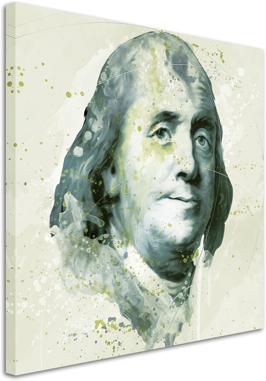 Benjamin Franklin Aqua 60x60cm - Splash Art Paul Sinus Wandbild auf Leinwand - Malerei, Kunstbild, A