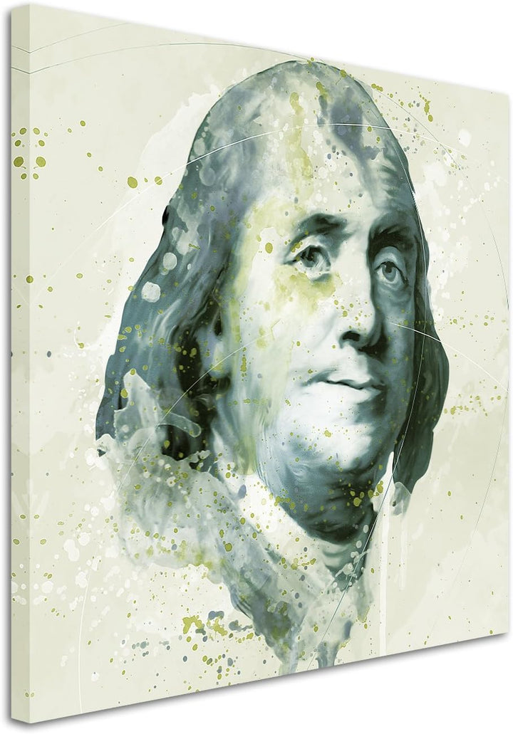 Benjamin Franklin Aqua 60x60cm - Splash Art Paul Sinus Wandbild auf Leinwand - Malerei, Kunstbild, A