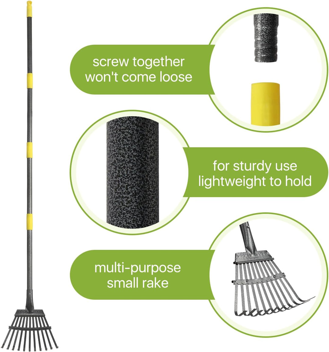 Rechen Garten, Laubrechen mit Stiel Metall mit 11 Zinken, 177 cm Einstellbar Gartenrechen mit Metall