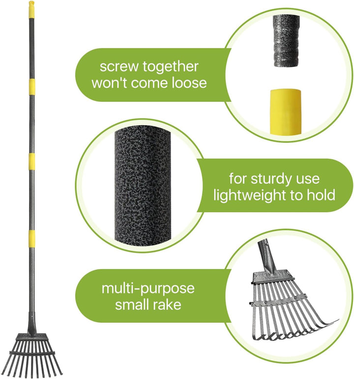 Rechen Garten, Laubrechen mit Stiel Metall mit 11 Zinken, 177 cm Einstellbar Gartenrechen mit Metall