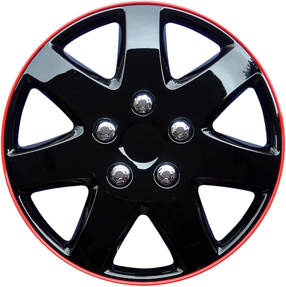 AUTO-STYLE Satz Radzierblenden Michigan 14-Zoll Schwarz/Rot unrandet 14-inch Schwarz/Rot Umrandet, 1