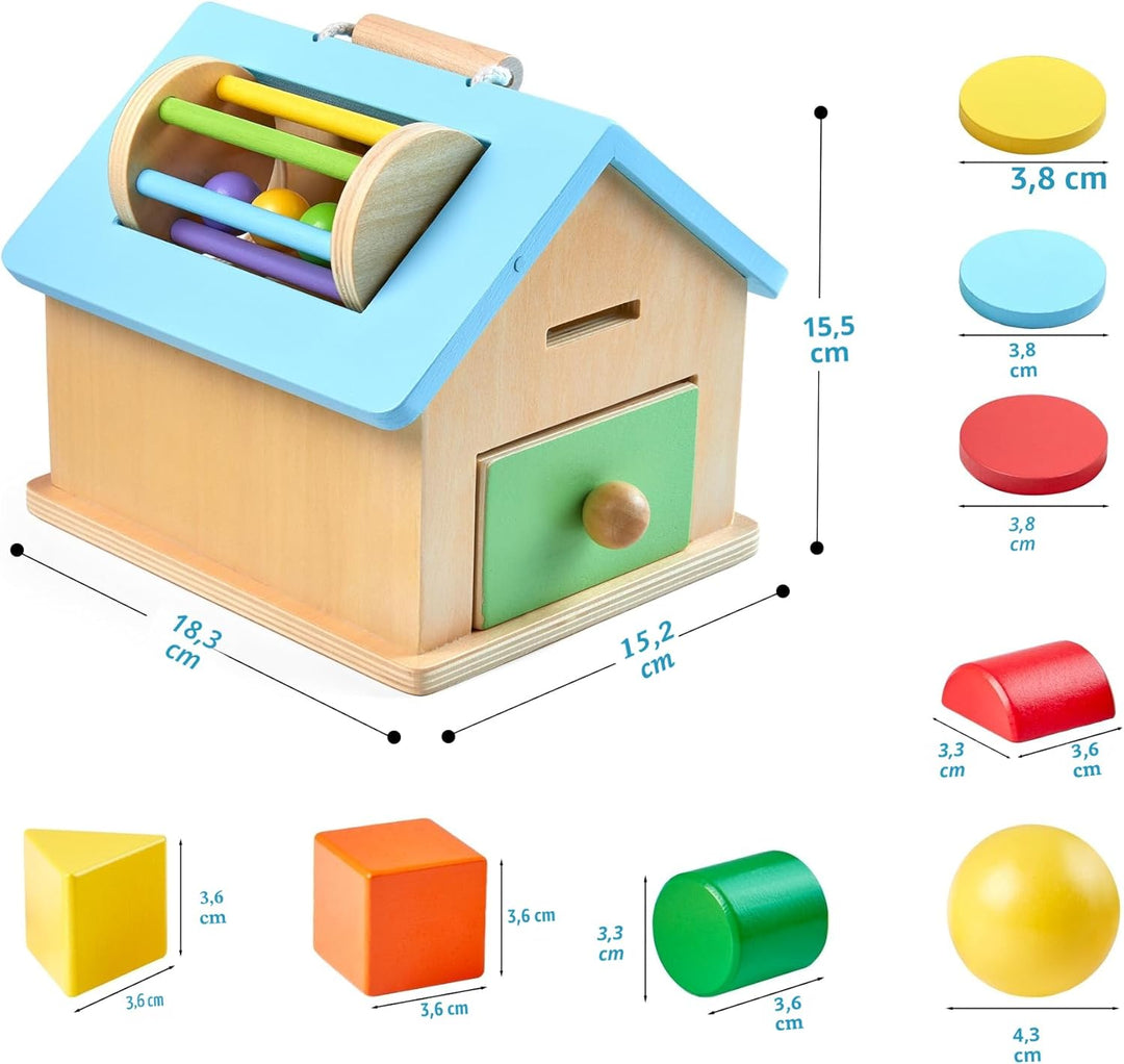 Montessori-Spielzeug für 1 2 3 Jahre alte Jungen und Mädchen, 5-in-1 Holz-Baby-Tropfspielzeug, Holzf