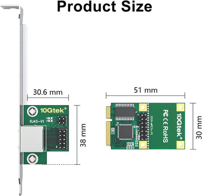 Mini PCIe 1G Gigabit Ethernet Network Card (Intel I210AT), with LED Light, 30-cm Cable Length Intel