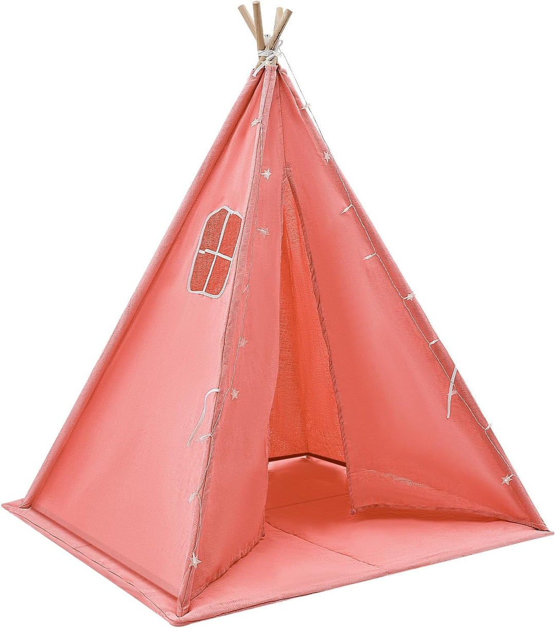 Tipi Zelt für Kinder, Spielzelt Kinder mit weicher Matte & Lichterkette, 1,4m hohes Kinderzelt aus B