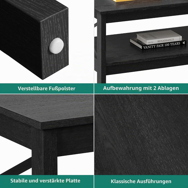 YITAHOME Couchtisch, Wohnzimmertisch, 2-stöckiger Dicker Holz Rechteckiger Couchtisch, X-Form Metal
