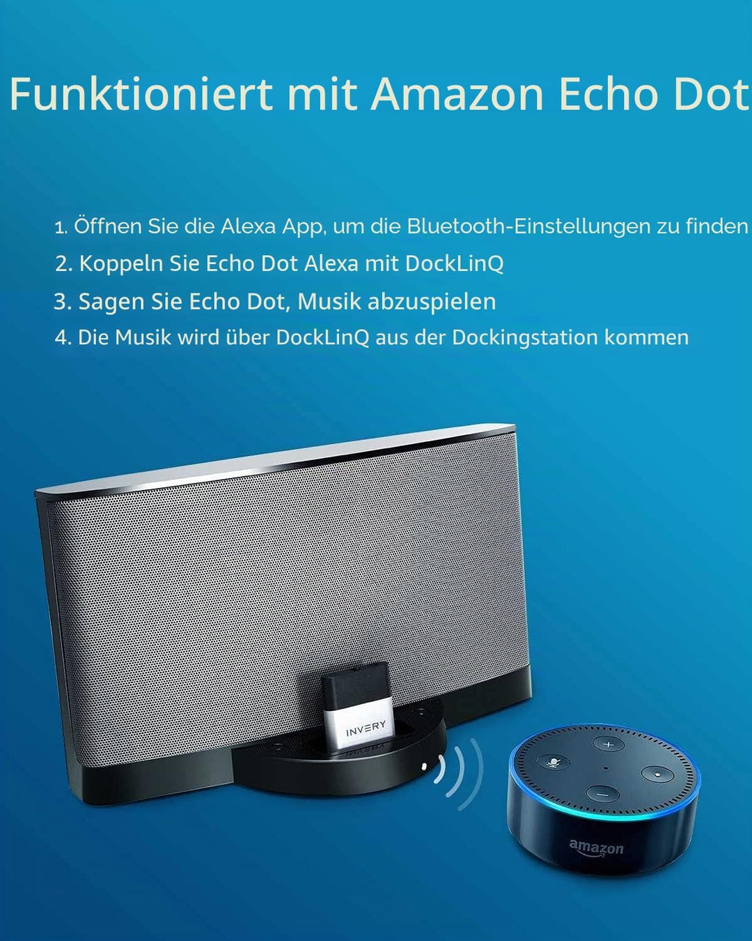INVERY DockLinQ Pro 30-Pin-Bluetooth-5.0-Adapter-Empfänger für Bose Sounddock und andere 30-Pin-iPod