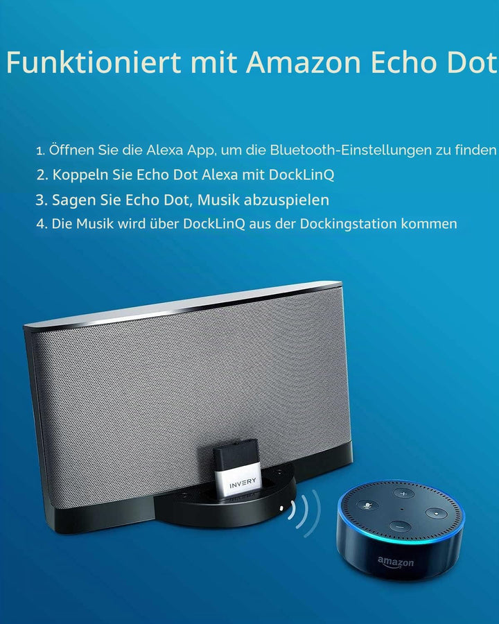 INVERY DockLinQ Pro 30-Pin-Bluetooth-5.0-Adapter-Empfänger für Bose Sounddock und andere 30-Pin-iPod