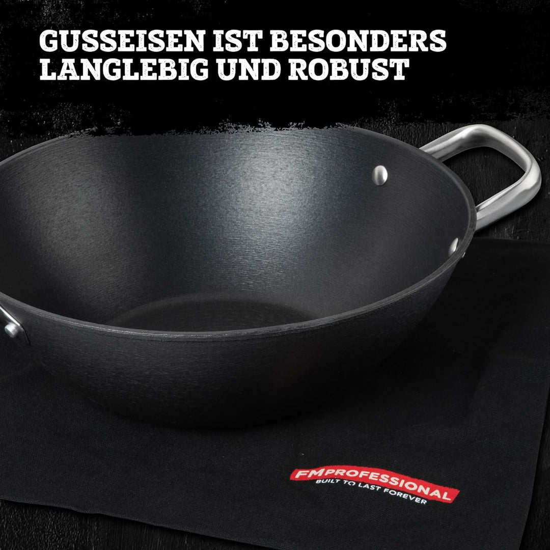 FMProfessional Force Wok aus Gusseisen 32 cm – Wokpfanne mit hochwertiger Antihaftbeschichtung – Gee