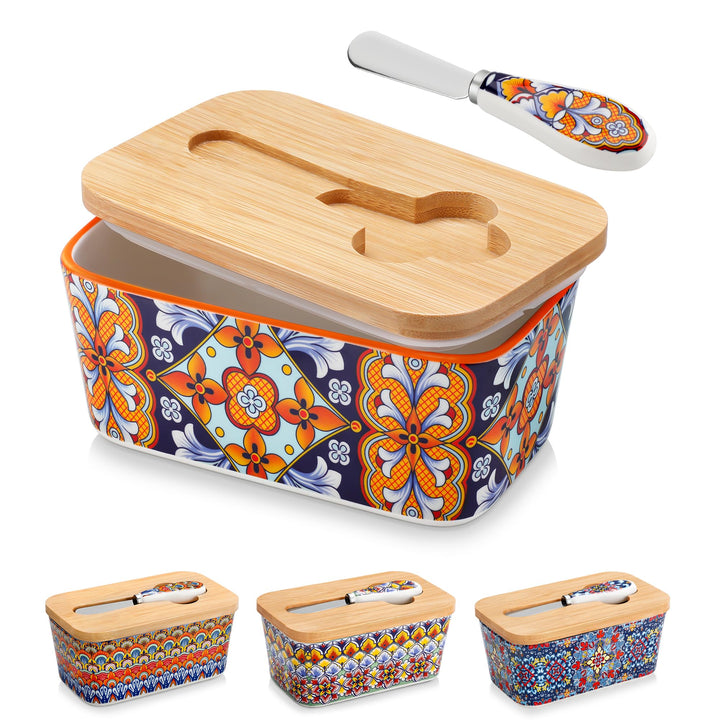 vancasso SIMI Butterdose Keramik, Hochwertige Butterglocke mit Messer und Holzdeckel, Butterdose Por