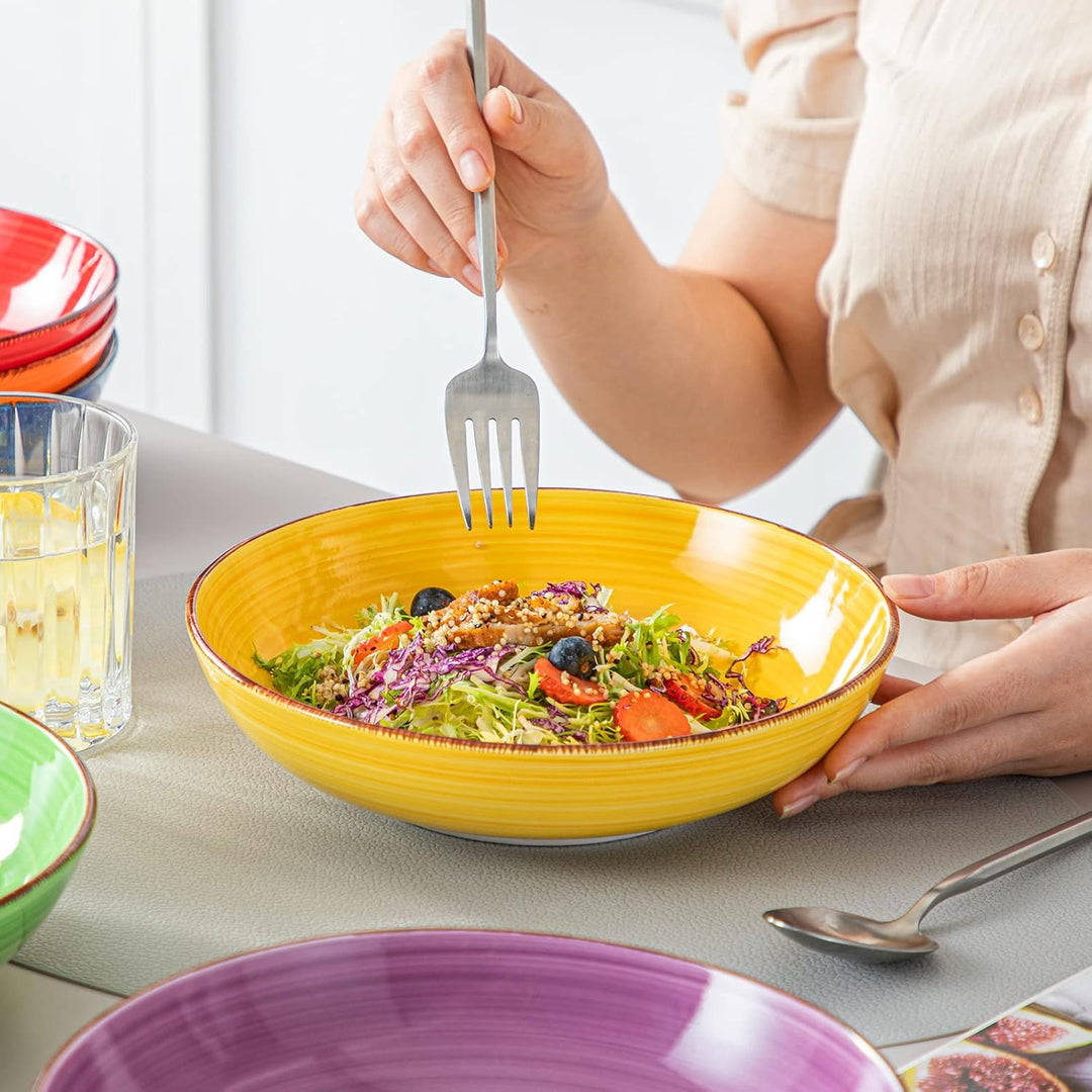 vancasso Suppenschalen Steingut, Bonita Suppenteller 6er Set, Pastateller, Spaghetti Tiefteller, Nud