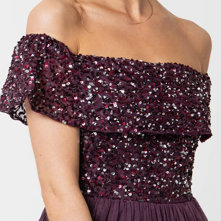 Maya Deluxe Abendkleid mit Pailletten - Cocktailkleid Damen mit V-Ausschnitt - Tüllkleid Damen mit K