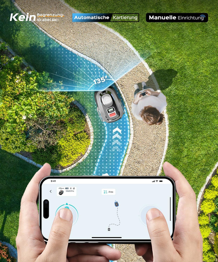 (2026 Upgrade) YARDCARE N1600 PRO Mähroboter ohne Begrenzungskabel, Empf. 1600 m² – Rasenroboter mit
