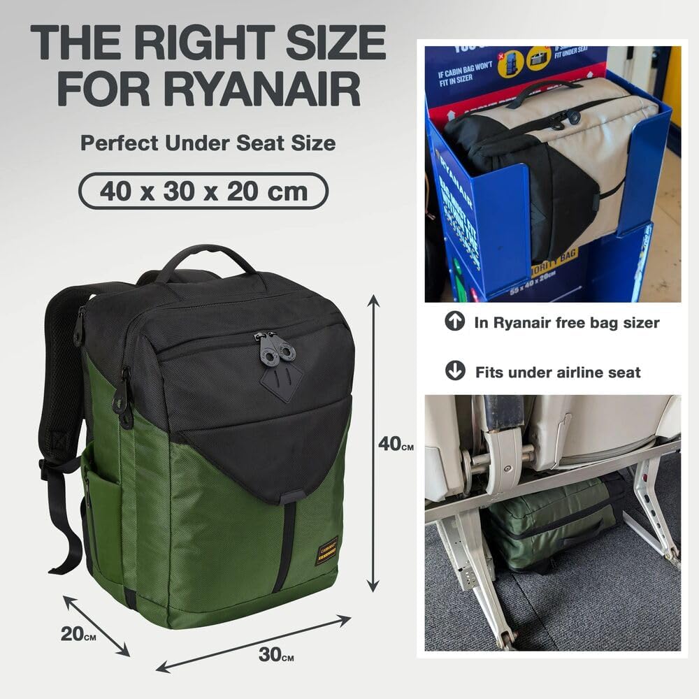Cabin Max Handgepäck-Rucksack 40x30x20 Ryanair Reiserucksack für Flugzeug 24L Inca Grün, 24L Inca Gr