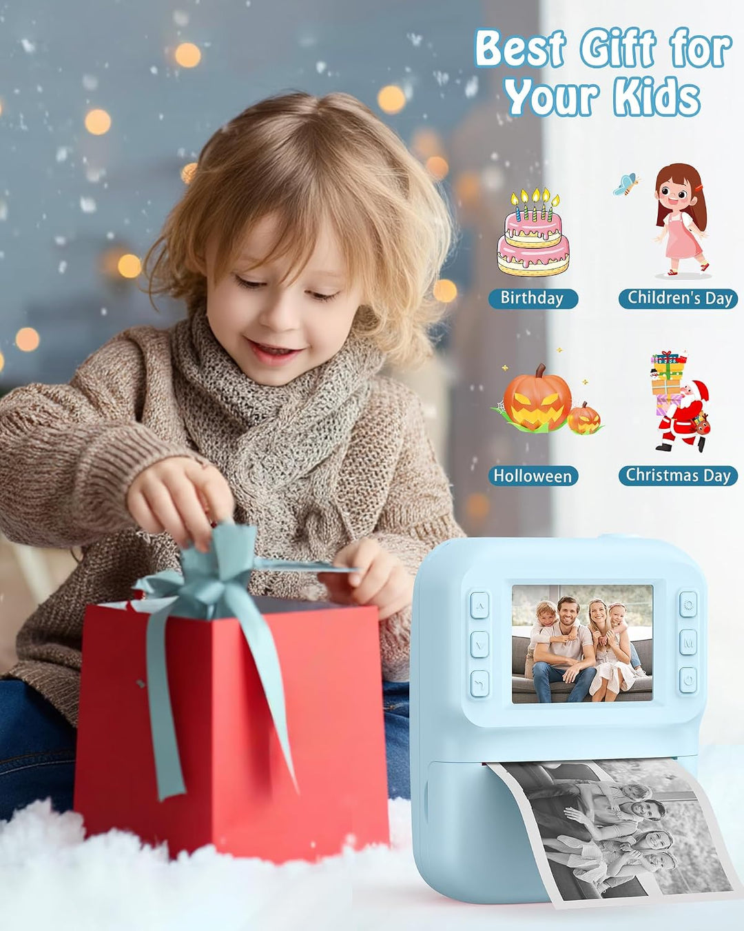 Sofortbildkamera Kinder 48MP, 1080P Video Kinderkamera mit Sofortdruck, 2,4 Zoll IPS Spielzeug Kamer