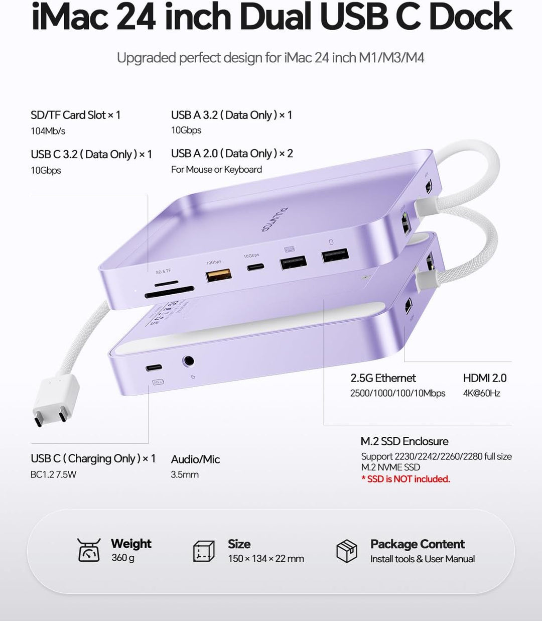 Upgraded iMac Hub für M1/M3/M4, iMac Zubehör M4 unterstützt 4TB SSD-Gehäuse (SSD Nicht Enthalten), U