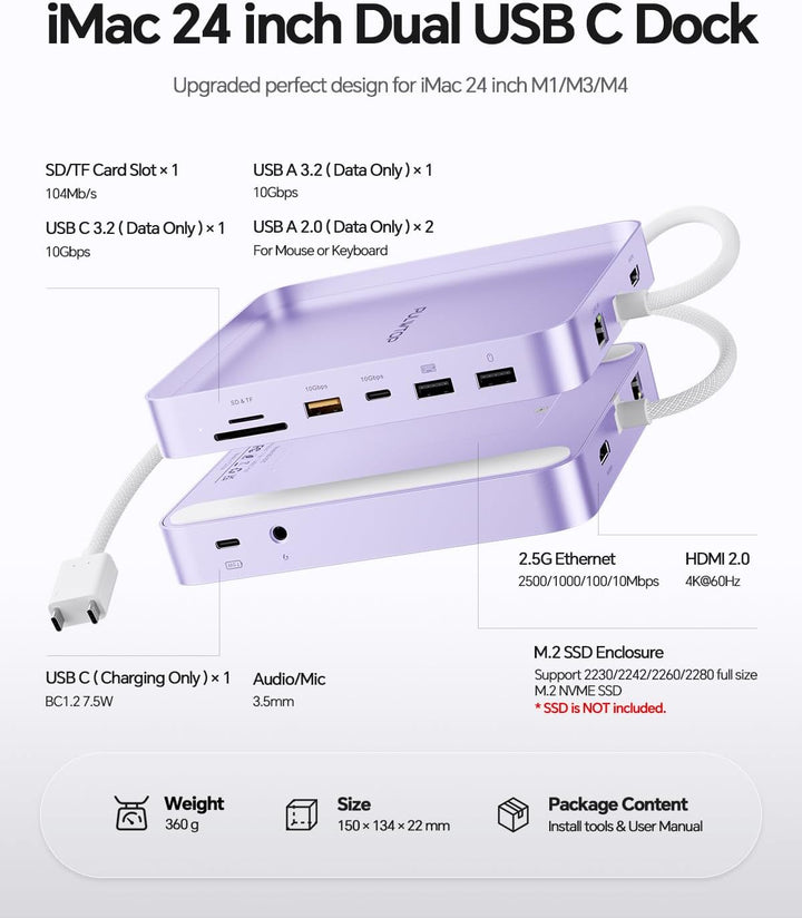 Upgraded iMac Hub für M1/M3/M4, iMac Zubehör M4 unterstützt 4TB SSD-Gehäuse (SSD Nicht Enthalten), U