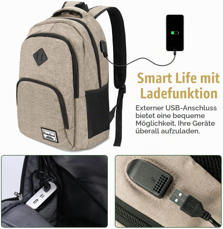 YAMTION Laptop Rucksack,Schultasche Schulrucksack Teenager mit USB-Ladeanschluss Uni Reisen Schule A