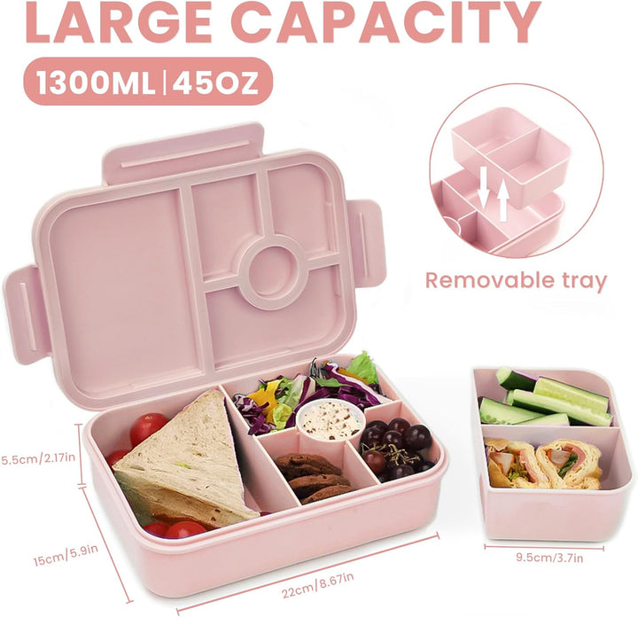 Bugucat Brotdose Kinder mit 5 Fächern 1300ML, Auslaufsicher Lunchbox Kinder, Bento Box Brotdosen mit