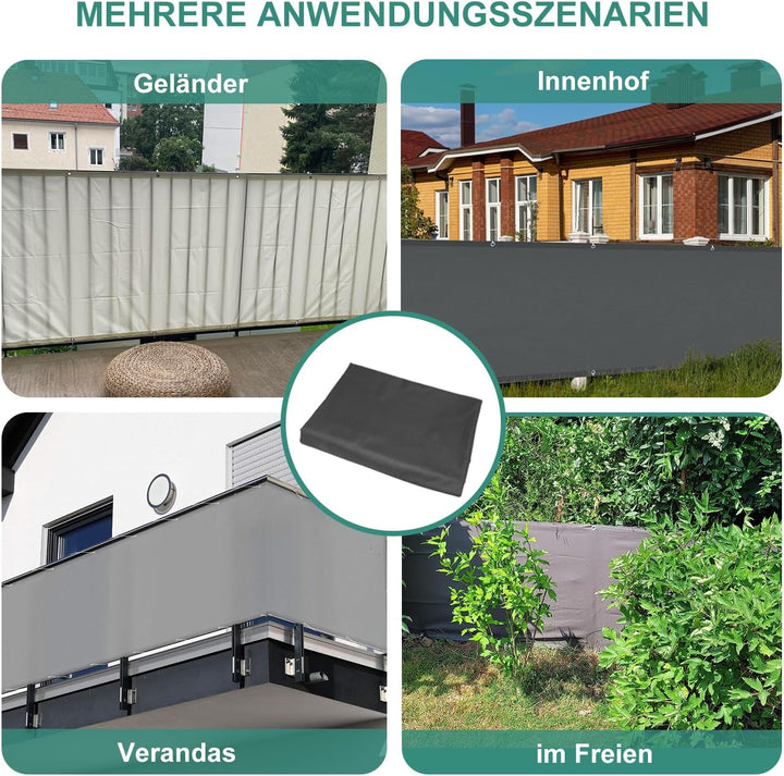 Balkon Sichtschutz Ohne Bohren, 85x400, Blickdichte Balkonverkleidung Balkonabdeckung Wetterfest UV-