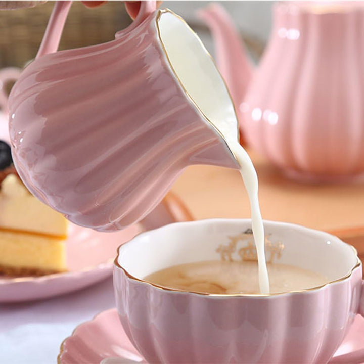 Sweejar Home 22 Stück Europäischen Stil Teeservice, Teetasse und Untertasse Set, Keramik Kaffeeset,