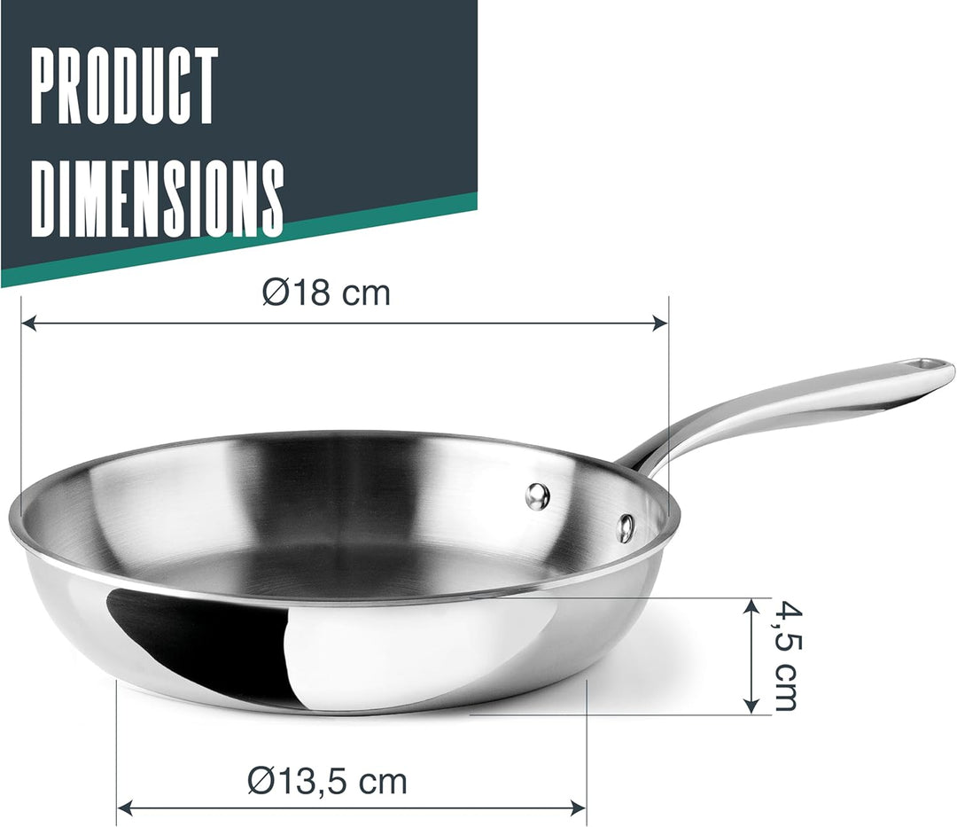 LACOR - 60848 - Trichef Bratpfanne, 18 cm, 18/10 Edelstahl Und Aluminium Dreilagiger, Ergonomischer