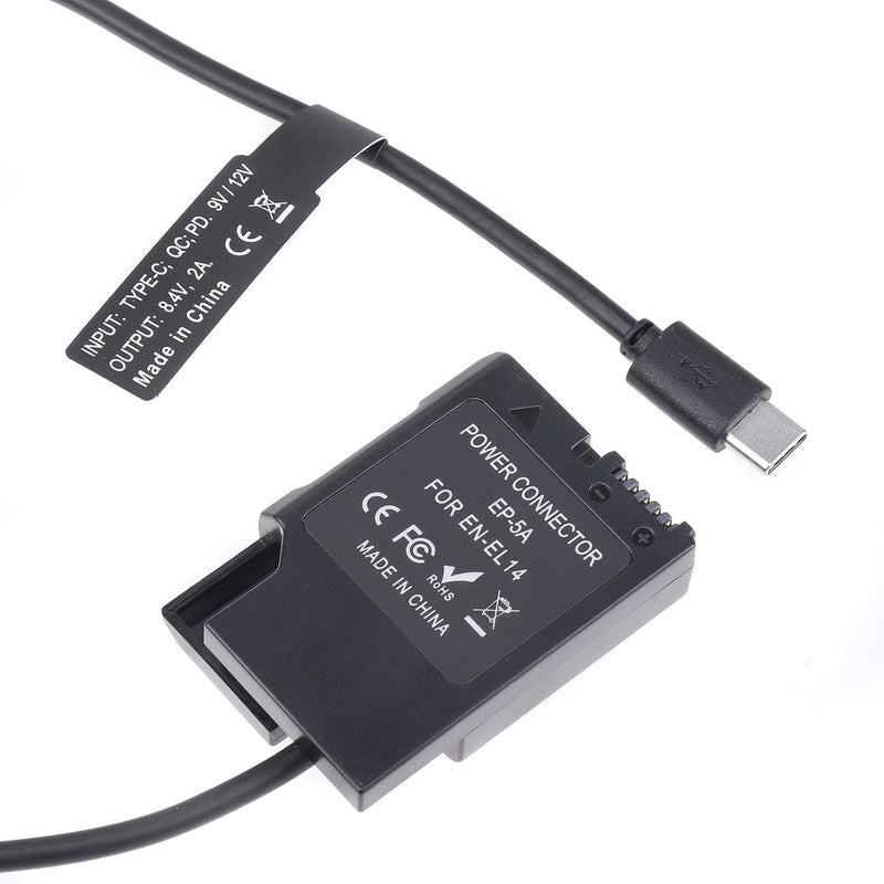 FOTGA USB-C Typ-C auf Decodierte EN-EL14 Dummy Akku Netzteil Federkabel für Nikon D3100 D3200 D3300