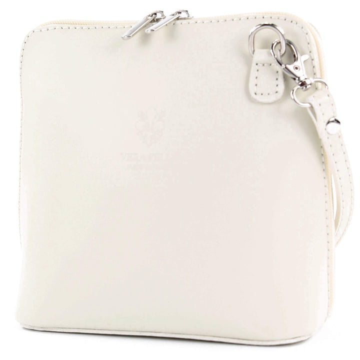 modamoda de - T94 - ital kleine Umhängetasche aus Glattleder Creme, Creme