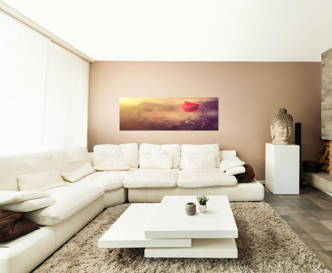 Paul Sinus Art Panoramabild auf Leinwand und Keilrahmen 150x50cm Mohnblume Sonnenlicht Natur Vintage