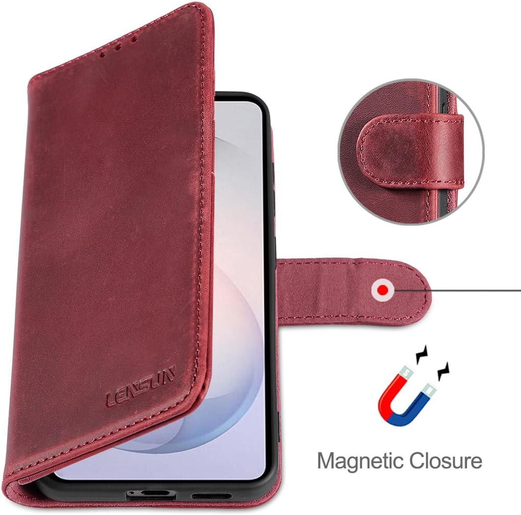 LENSUN Lederhülle für Samsung Galaxy S26, Echtleder Handyhülle [Brieftasche][RFID Schutz][Standfunkt