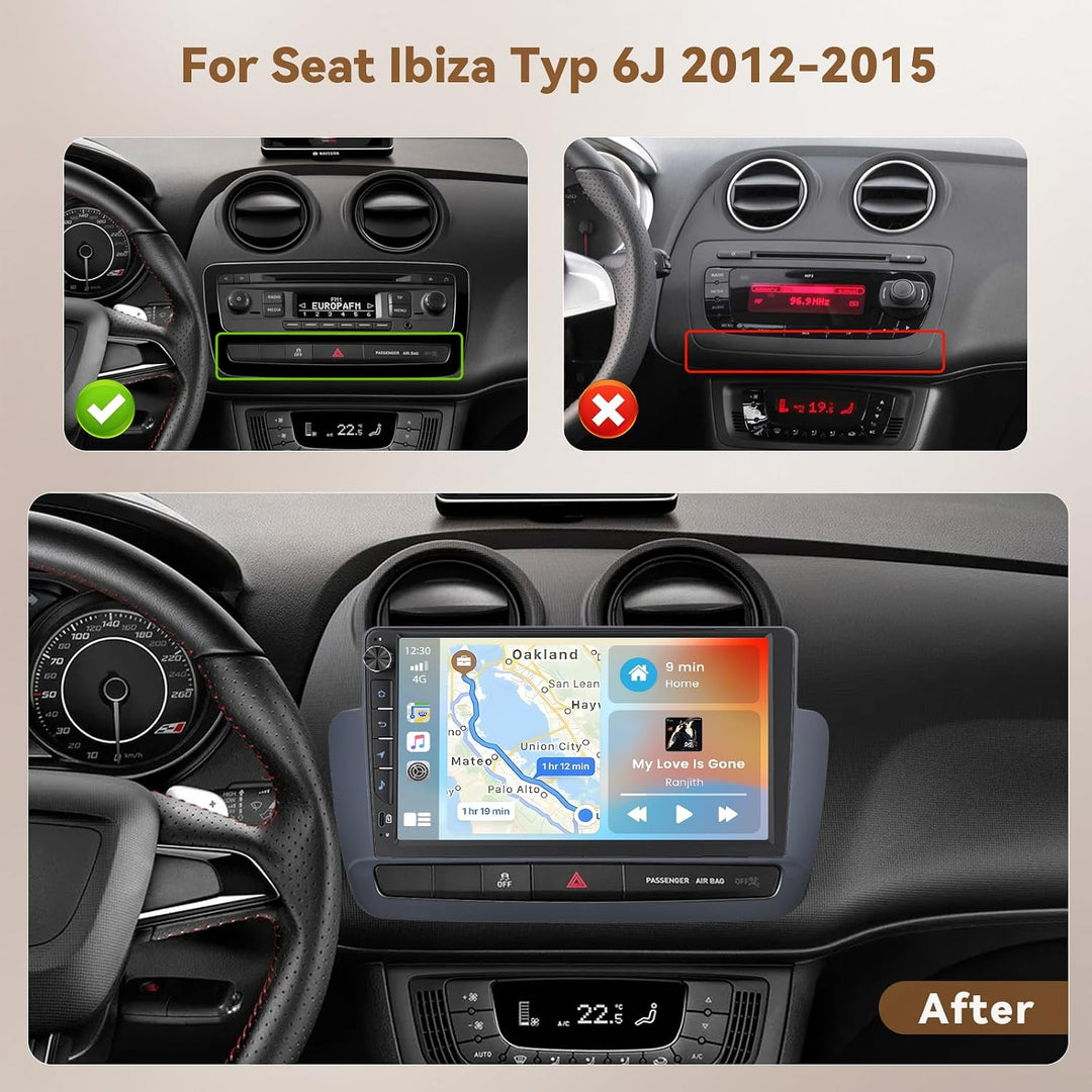 Hikity Android 15 4+64G Autoradio für Seat Ibiza Typ 6J 2012-2015 mit 9 Zoll Incell Touchscreen, Aut