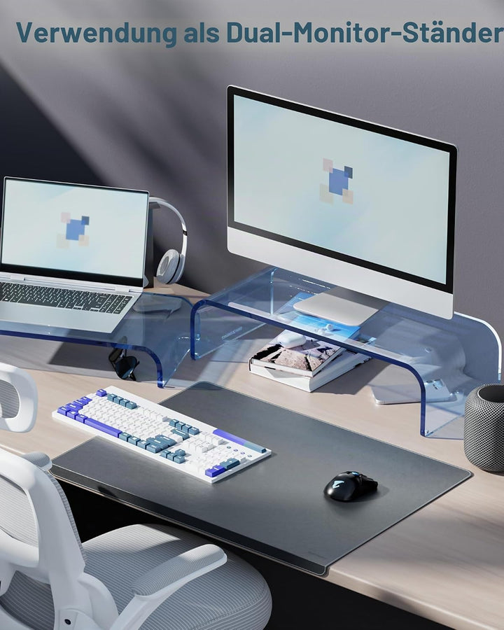 Monitorständer Acryl 2er-Set, 2-Ebenen Bildschirmerhöhung Modular, PC Monitor-Erhöhung, Schreibtisch