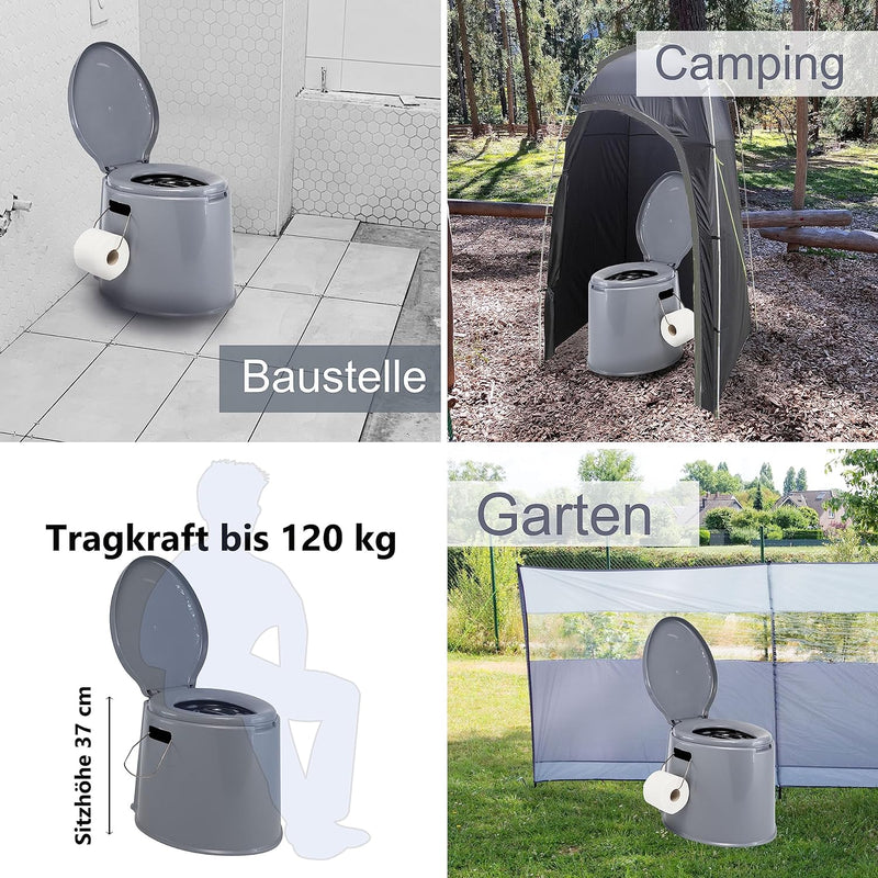 Mobile Campingtoilette mit herausnehmbaren Eimer - bis 120kg Sitzhöhe 37cm Camping Nottoilette Mobil